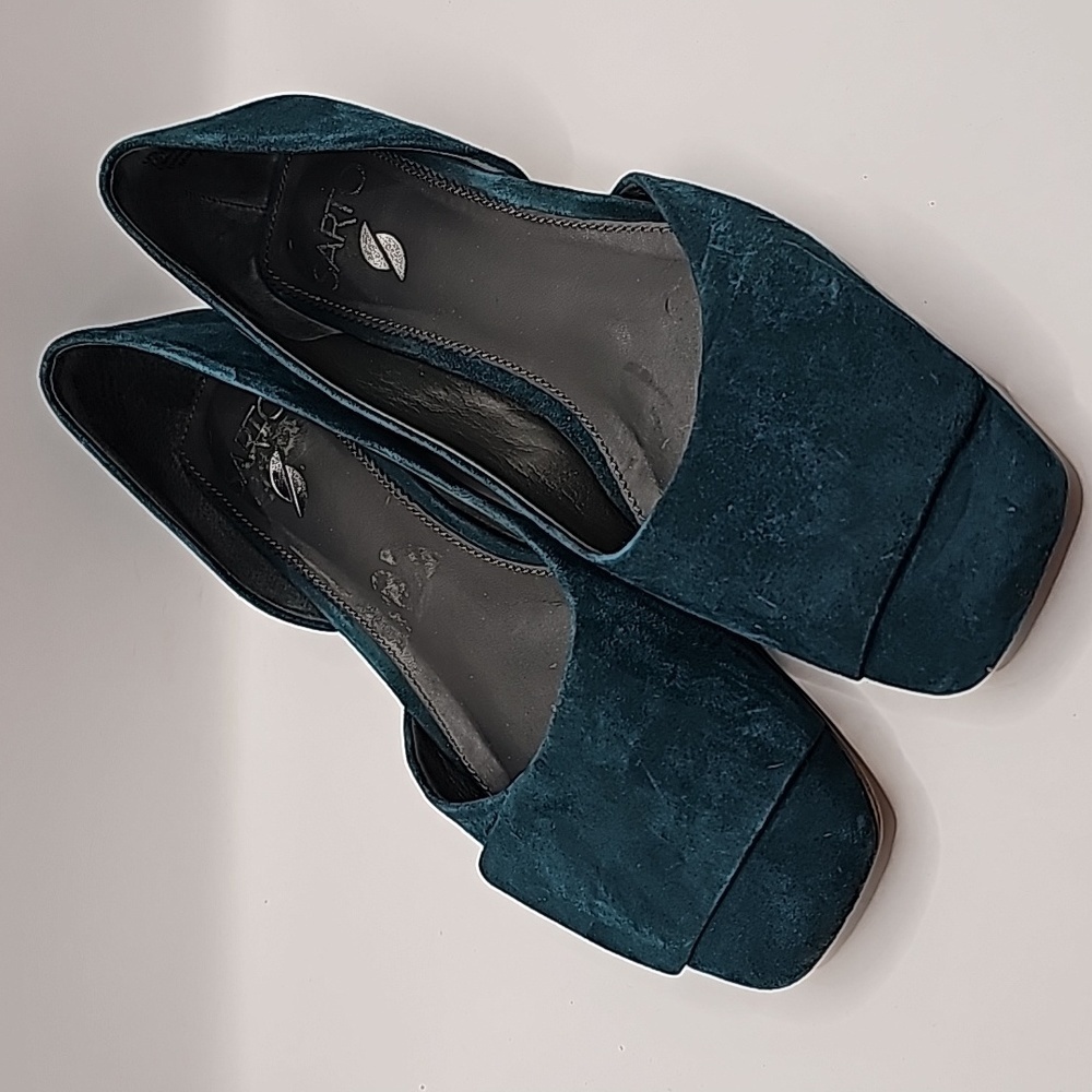 Franco Sarto Tracy Square Toe Blue Green Suede Flat 7.5M